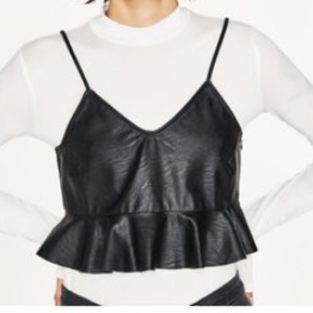 ZARA BLACK FAUX LEATHER RUFFLE TANK